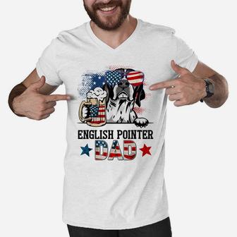 English Pointer Dog Dad American Flag Glasses Men V-Neck Tshirt | Crazezy