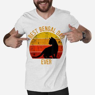 Funny Best Cat Dad Ever Vintage Retro Bengal Gift Men V-Neck Tshirt | Crazezy CA