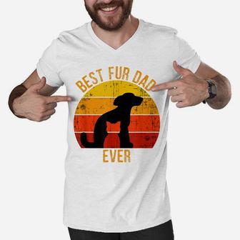 Funny Best Fur Dad Ever Vintage Retro Dog Cat Owner Men V-Neck Tshirt | Crazezy CA
