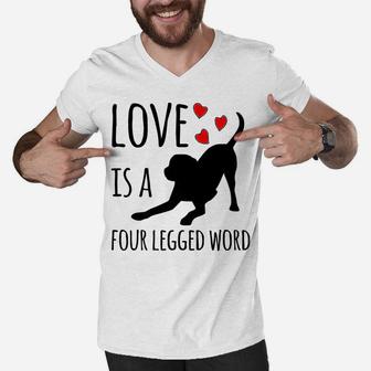 Funny Dog Mom Dog Dad Black Lab "Love Is A Four-Legged Word" Men V-Neck Tshirt | Crazezy