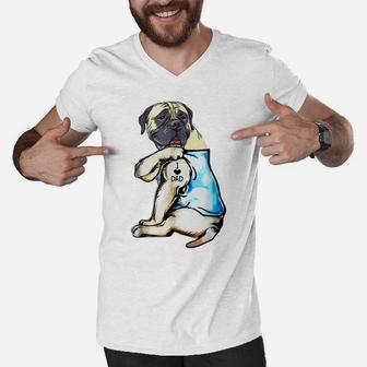 Funny English Mastiff Dog I Love Dad Tattoo English Mastiff Men V-Neck Tshirt | Crazezy