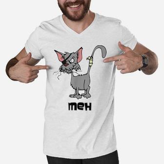 Funny Meh Cat T Shirt For Cat Lovers Cat Mom Cat Dad Men V-Neck Tshirt | Crazezy