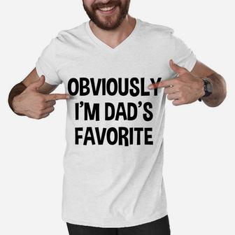 Funny Obviously I'm Dad's Favorite Child Children Siblings Men V-Neck Tshirt | Crazezy