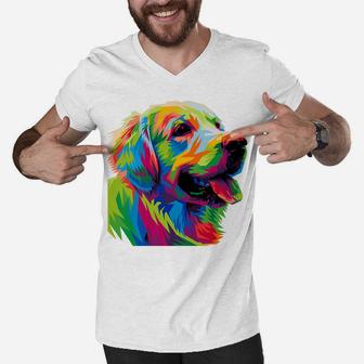 Golden Retriever Mama Colorful Art Dog Dad Pet Men V-Neck Tshirt | Crazezy