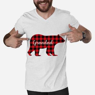 Grandad Bear Red Plaid Family Matching Christmas Pajama Gift Men V-Neck Tshirt | Crazezy CA