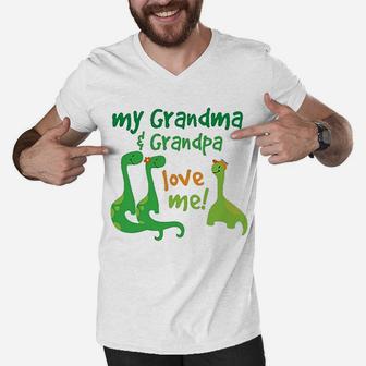 Grandma Grandpa Love Me Dinosaurs Men V-Neck Tshirt | Crazezy UK