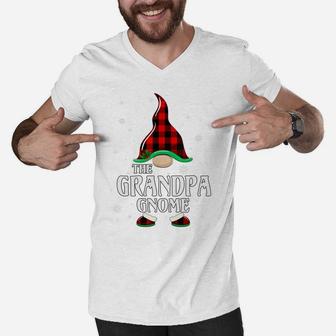 Grandpa Gnome Buffalo Plaid Matching Family Christmas Pajama Men V-Neck Tshirt | Crazezy