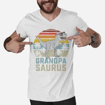 Grandpasaurus T Rex Dinosaur Grandpa Saurus Family Matching Men V-Neck Tshirt | Crazezy DE