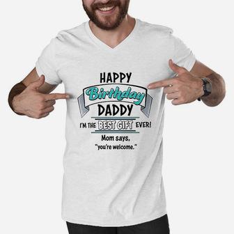 Happy Birthday Daddy In Blue Men V-Neck Tshirt | Crazezy DE