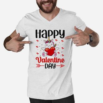 Happy Valentine Day Unicorn Gift Happy Valentines Day Men V-Neck Tshirt - Seseable