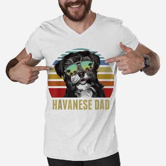 Havanese Best Dog Dad Ever Retro Sunset Beach Vibe Men V-Neck Tshirt | Crazezy DE