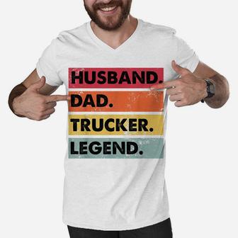 Husband Dad Trucker Legend Funny Truck Driver Trucking Gift Men V-Neck Tshirt | Crazezy DE