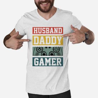Husband Daddy Gamer Cool Gamer Christmas Gift Men V-Neck Tshirt | Crazezy