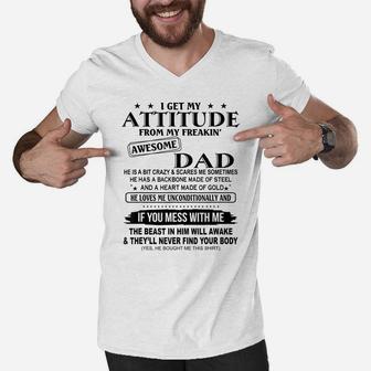 I Get My Attitude From My Freaking Awesome Dad Men V-Neck Tshirt | Crazezy AU
