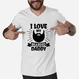 I Love My Bearded Daddy With Beard Silhouette Men V-Neck Tshirt | Crazezy