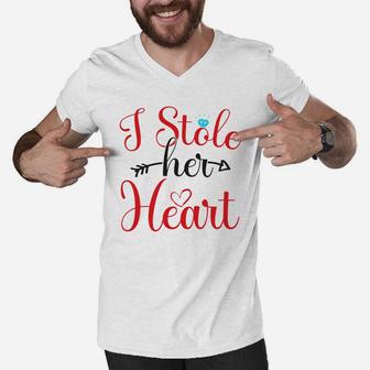 I Stole Her Heart For Valentine Day Happy Valentines Day Men V-Neck Tshirt - Seseable