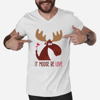 It Moose Be Love Gift For Valentine Day 2 Happy Valentines Day Men V-Neck Tshirt - Seseable