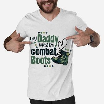 Kids My Daddy Wears Combat Boots Military Son Army Daughter Gift Men V-Neck Tshirt | Crazezy CA