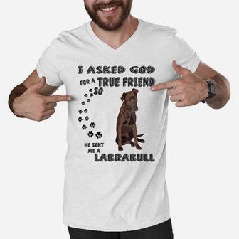 Labrabull Saying Mom Dad Costume, Cute Pitbull Lab Mix Dog Men V-Neck Tshirt | Crazezy
