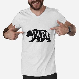 Matching Father And Son Papa Bear Daddy Bear Little Baby Family Men V-Neck Tshirt | Crazezy