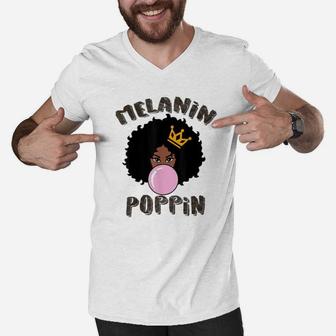 Melanin Poppin Black History Month Men V-Neck Tshirt - Seseable