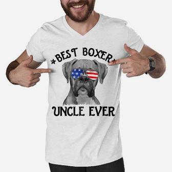 Mens Best Boxer Uncle Ever Dog Dad American Flag 4Th Of July Men V-Neck Tshirt | Crazezy AU
