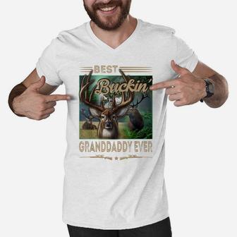 Mens Best Buckin' Granddaddy Ever Deer Hunting Bucking Father Men V-Neck Tshirt | Crazezy