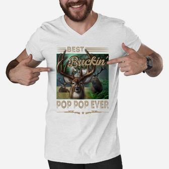 Mens Best Buckin' Pop Pop Ever Shirt Deer Hunting Bucking Father Men V-Neck Tshirt | Crazezy DE