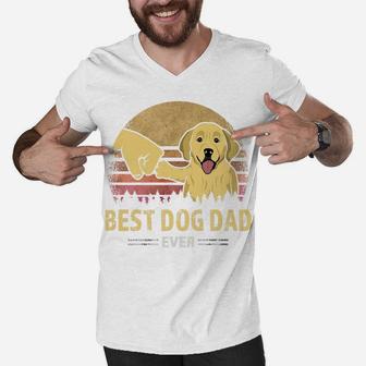 Mens Best Dog Dad Ever Golden Retriever Retro Puppy Lover Design Men V-Neck Tshirt | Crazezy DE