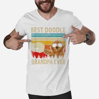 Mens Best Doodle Grandpa Ever Goldendoodle Dog Dad Father's Day Men V-Neck Tshirt | Crazezy