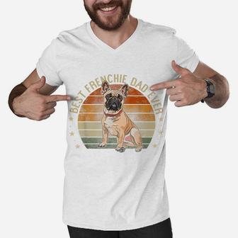 Mens Best Frenchie Dad Ever Retro French Bulldog Gifts Dog Daddy Men V-Neck Tshirt | Crazezy UK