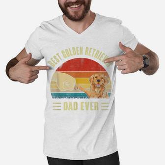 Mens Best Golden Retriever Dog Dad Ever Shirt Fathers Day Vintage Men V-Neck Tshirt | Crazezy