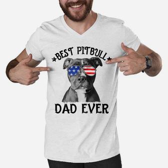 Mens Best Pitbull Dad Ever American Flag Dog Lover 4Th Of July Men V-Neck Tshirt | Crazezy UK
