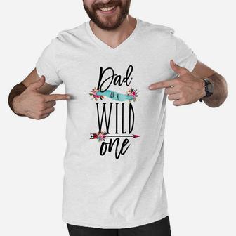 Mens Dad Of A Wild One Shirt Boho 1St Birthday Daddy Family Gift Men V-Neck Tshirt | Crazezy DE