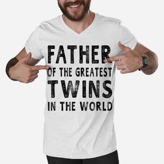 Mens Father Of The Greatest Twins Shirt Daddy Gift Men T-Shir Men V-Neck Tshirt | Crazezy CA