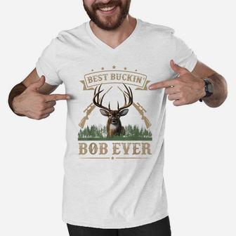 Mens Fathers Day Best Buckin' Bob Ever Deer Hunting Bucking Men V-Neck Tshirt | Crazezy DE