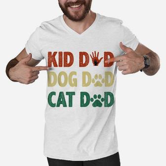 Mens Funny Kid Dog Cat Dad Cool Father's Day Fur Papa Pet Owner Men V-Neck Tshirt | Crazezy UK
