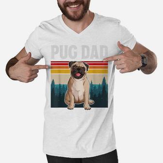Mens Funny Pug Dad - Vintage Retro Pug Dog Lover Men V-Neck Tshirt | Crazezy