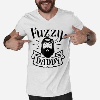 Mens Fuzzy Daddy Funny Shirt For Hipster Beard Father Dad Men V-Neck Tshirt | Crazezy