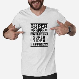 Mens Grandpa Gift Super Pappa Super Husband Super Tired M Men V-Neck Tshirt - Thegiftio UK