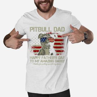Mens Happy Father's Day To My Amazing Daddy Pitbull Dad Men V-Neck Tshirt | Crazezy