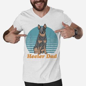 Mens Heeler Dad | Australian Cattle Dog Owner Heeler Men V-Neck Tshirt | Crazezy