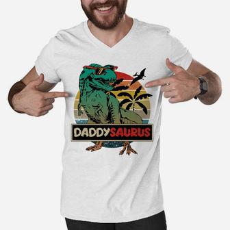Mens Matching Family Daddysaurus T-Rex Father's Day - Dad Men V-Neck Tshirt | Crazezy CA