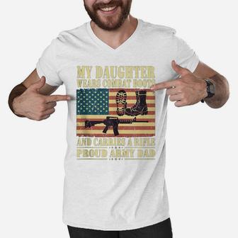 Mens My Daughter Wears Combat Boots - Pro-Military Proud Army Dad Men V-Neck Tshirt | Crazezy