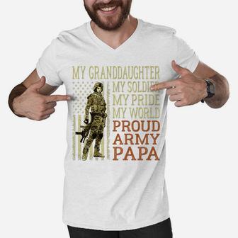 Mens My Granddaughter My Soldier Hero - Proud Army Papa | Grandpa Men V-Neck Tshirt | Crazezy UK
