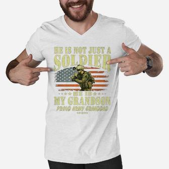 Mens My Grandson Is A Solider - Proud Army Granddad Grandpa Gift Men V-Neck Tshirt | Crazezy CA