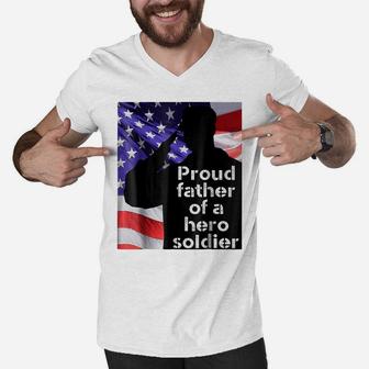 Mens Proud Army Dad - Best Military Gift Tee For Dad Men V-Neck Tshirt | Crazezy