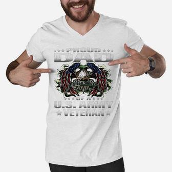 Mens Proud Dad Of A Us Army Veteran Military Vet's Father Men V-Neck Tshirt | Crazezy