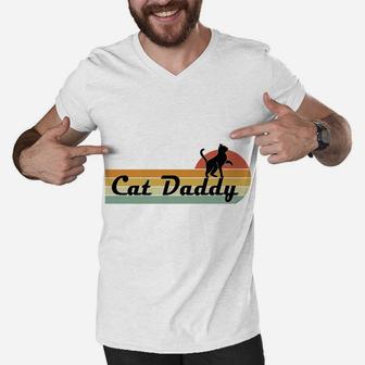 Mens Retro Cat Lovers - Cat Daddy Men V-Neck Tshirt | Crazezy