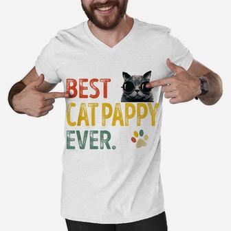 Mens Vintage Best Cat Pappy Ever Retro Cat Daddy Father Gift Men V-Neck Tshirt | Crazezy